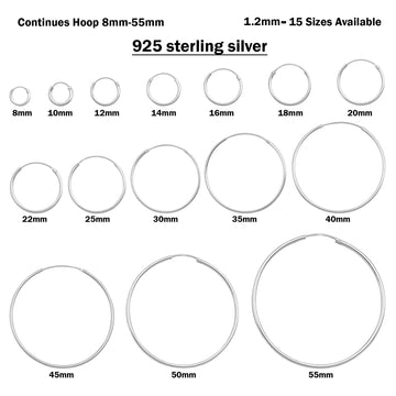 1.2 mm Thickness Continuous Hoop Earrings Round 925 Sterling Silver (8mm-55mm)